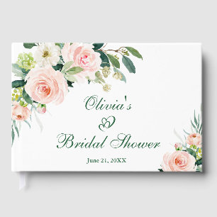 Elegant Blush Pink Flowers Floral Bridal Shower Guest Book