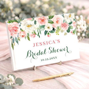 Elegant Blush Pink Flowers Floral Bridal Shower Guest Book