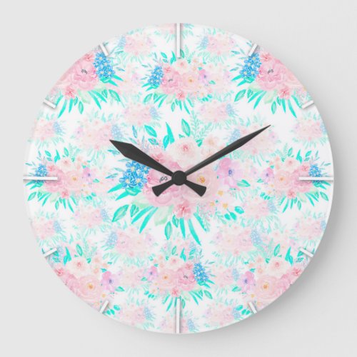 Elegant Blush Pink Flowers Floral  Large Clock