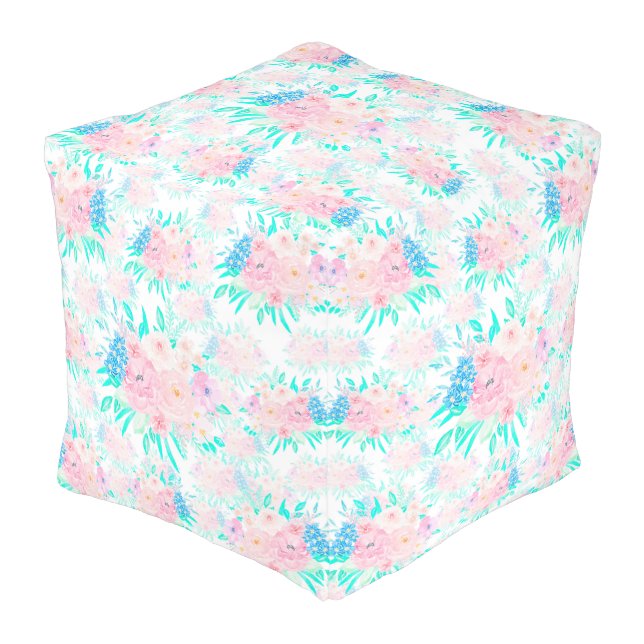 Elegant Blush Pink Flowers Floral  Pouf (Angled Front)