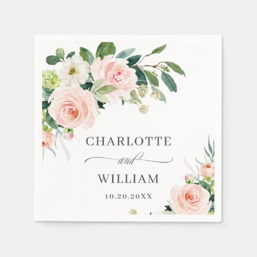 Elegant Blush Pink Flowers Floral Wedding Napkins