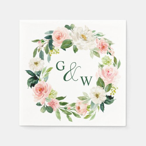 Elegant Blush Pink Flowers Floral Wedding Napkins