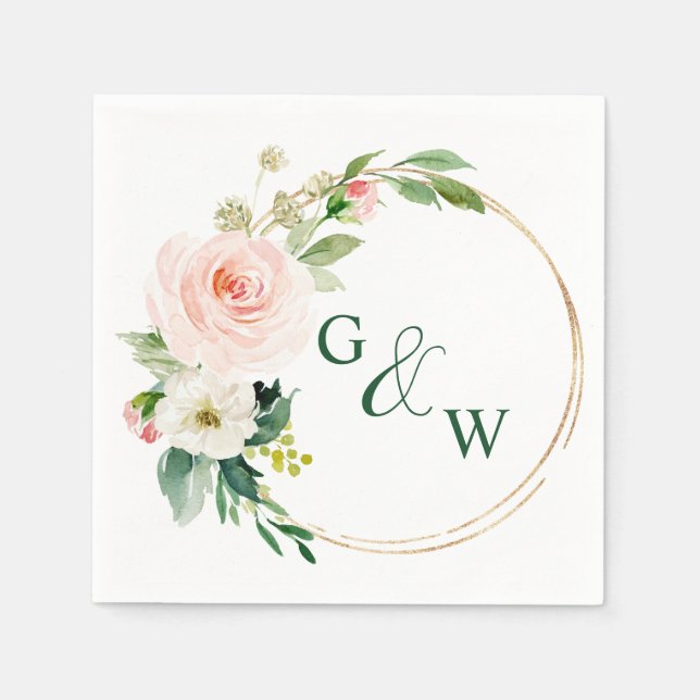 Elegant Blush Pink Flowers Floral Wedding Napkins (Front)