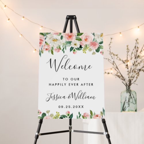 Elegant Blush Pink Flowers Floral Wedding Welcome Foam Board