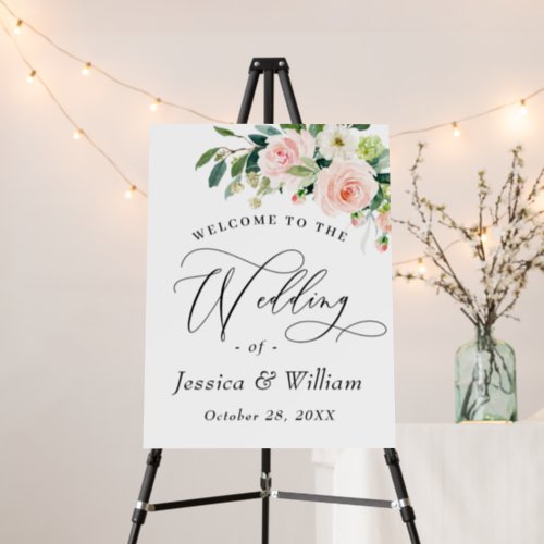 Elegant Blush Pink Flowers Floral Wedding Welcome Foam Board