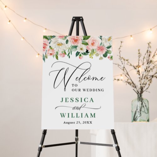 Elegant Blush Pink Flowers Floral Wedding Welcome Foam Board