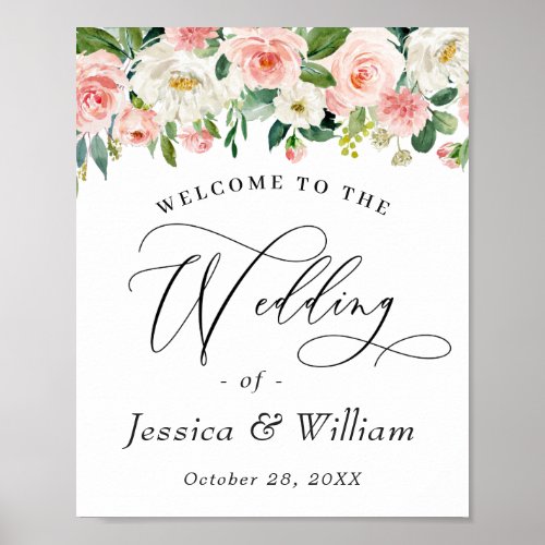 Elegant Blush Pink Flowers Floral Wedding Welcome Poster