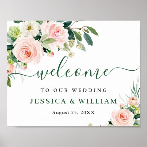 Elegant Blush Pink Flowers Floral Wedding Welcome Poster