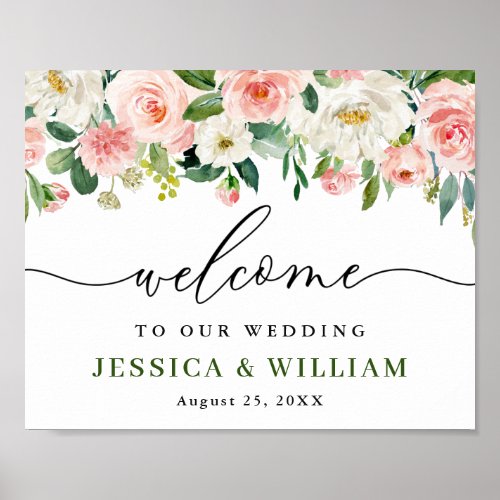 Elegant Blush Pink Flowers Floral Wedding Welcome Poster