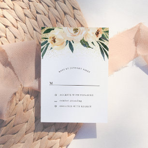 Elegant Blush Pink Flowers & Gold Confetti RSVP Card
