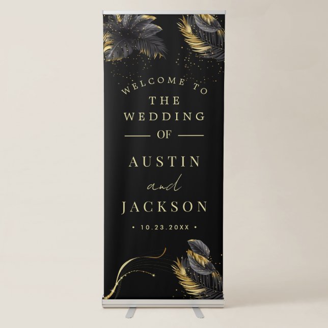 Elegant Blush Pink Flowers Greenery Boho Wedding Retractable Banner (Front)