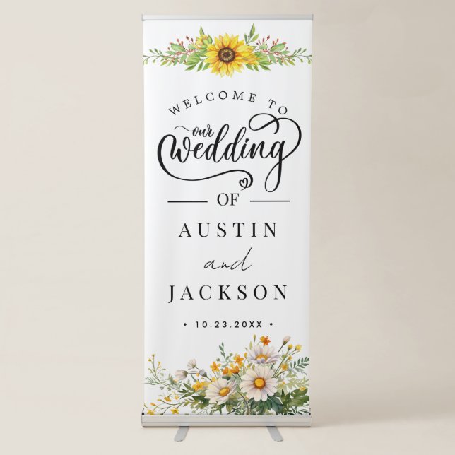 Elegant Blush Pink Flowers Greenery Boho Wedding  Retractable Banner (Front)