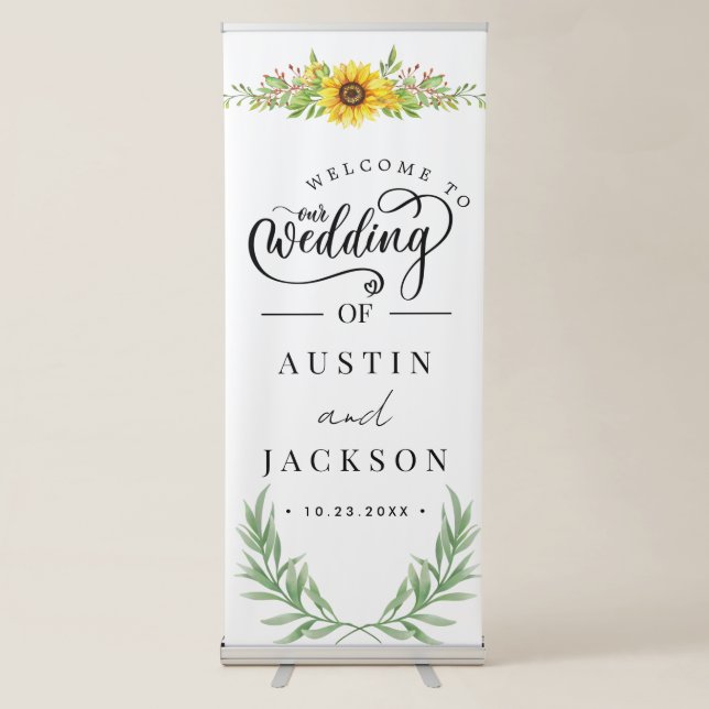 Elegant Blush Pink Flowers Greenery Boho Wedding  Retractable Banner (Front)