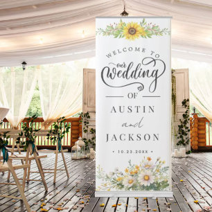 Elegant Blush Pink Flowers Greenery Boho Wedding Retractable Banner