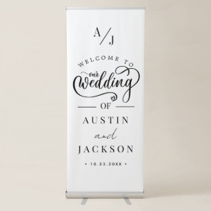 Elegant Blush Pink Flowers Greenery Boho Wedding  Retractable Banner