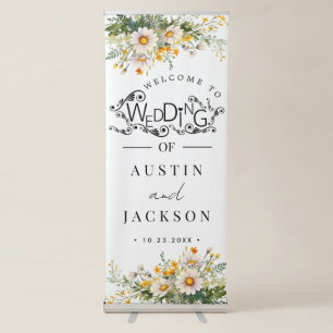 Elegant Blush Pink Flowers Greenery Boho Wedding  Retractable Banner