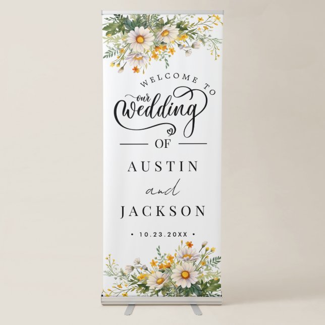 Elegant Blush Pink Flowers Greenery Boho Wedding  Retractable Banner (Front)