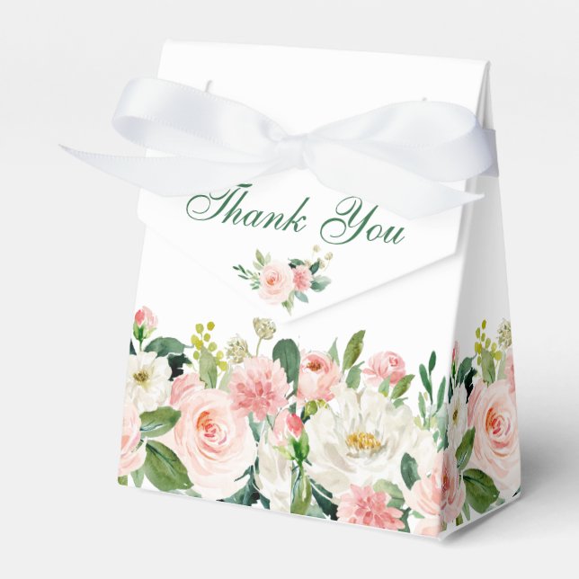 Elegant Blush Pink Flowers Greenery Bridal Shower Favor Boxes (Front Side)