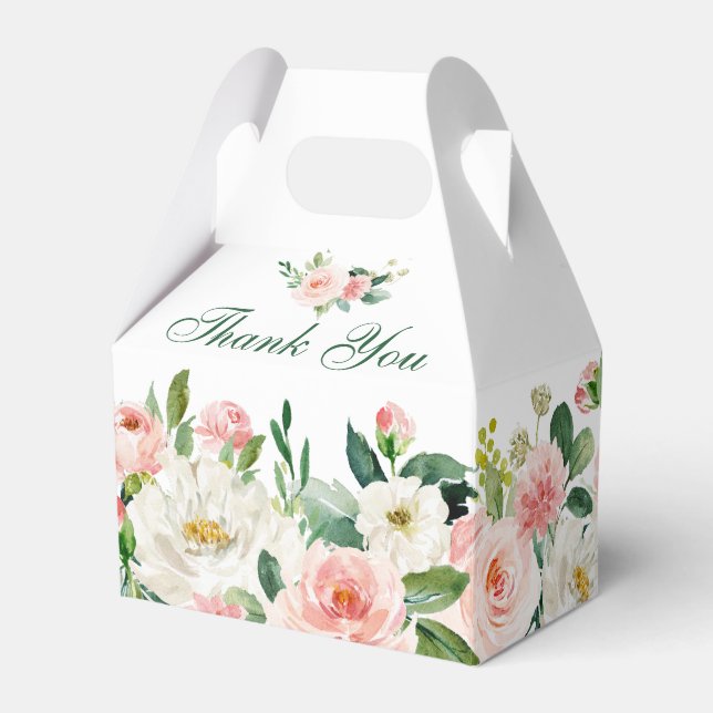Elegant Blush Pink Flowers Greenery Bridal Shower Favor Boxes (Front Side)