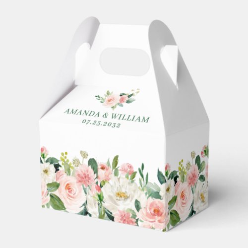 Elegant Blush Pink Flowers Greenery Wedding Favor Boxes