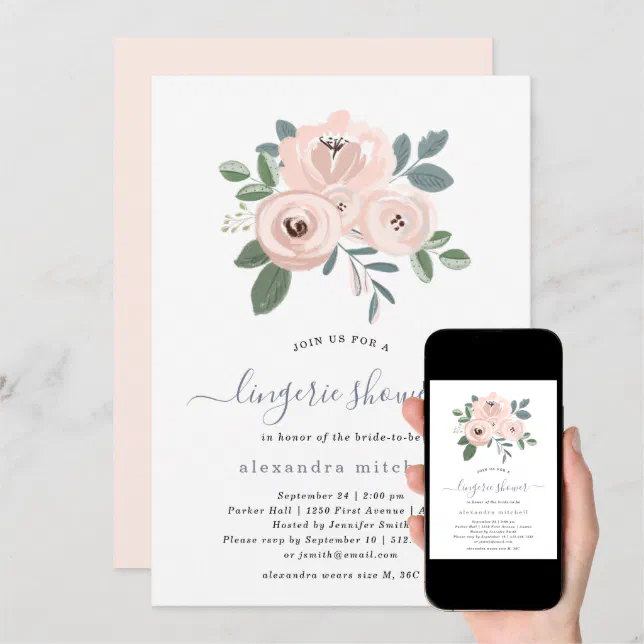 Elegant Blush Pink Flowers | Lingerie Shower Invitation | Zazzle