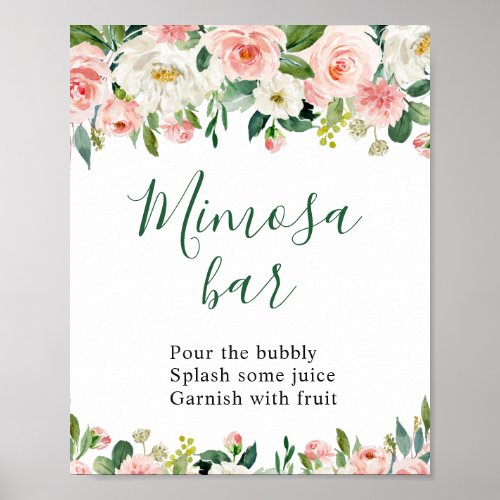 Elegant Blush Pink Flowers Mimosa Bar Wedding Sign