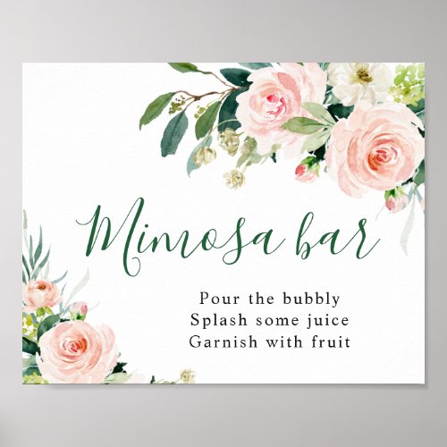 Elegant Blush Pink Flowers Mimosa Bar Wedding Sign