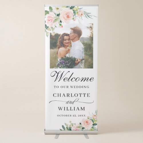 Elegant Blush Pink Flowers PHOTO Wedding Retractab Retractable Banner