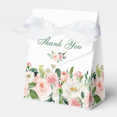 Elegant Blush Pink Flowers Roses Greenery Wedding Favor Boxes