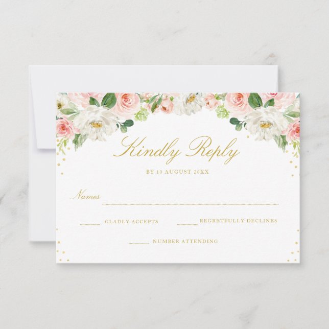 Elegant blush pink flowers RSVP card (Front)