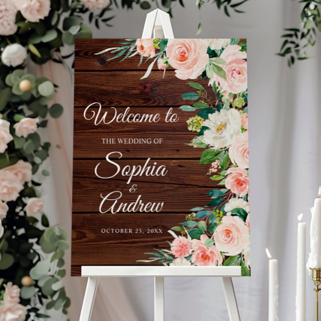 Elegant Blush Pink Flowers Rustic Wood Foam Board (Creator Uploaded)