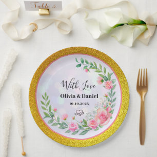 Elegant Blush Pink Flowers Thank You Wedding Paper Plates