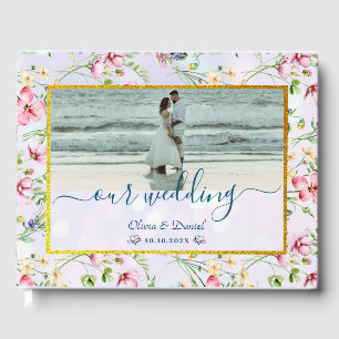 Elegant Blush Pink Flowers Watercolor Wedding Guest Book
