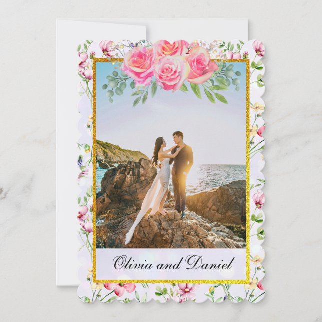 Elegant Blush Pink Flowers Watercolor Wedding Invitation (Front)