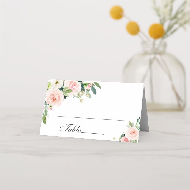 Elegant Blush Pink Flowers Wedding Place Card (Front)