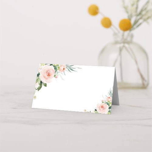 Elegant Blush Pink Flowers Wedding Place Card