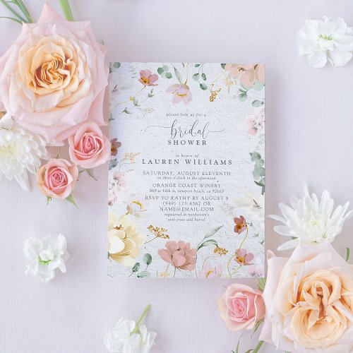 Elegant Blush Pink Garden Flowers Bridal Shower Invitation