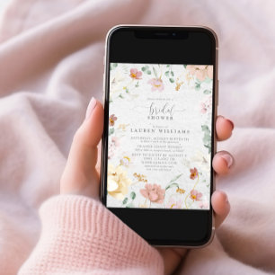 Elegant Blush Pink Garden Flowers Bridal Shower Invitation
