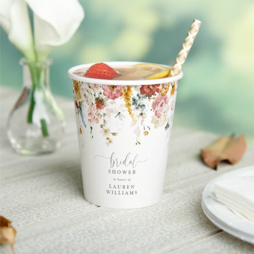 Elegant Blush Pink Garden Flowers Bridal Shower Paper Cups