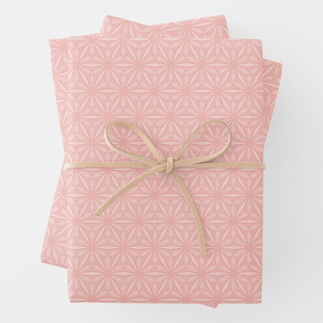Elegant Blush Pink Geometric Floral Pattern Wrapping Paper Sheets (In situ)