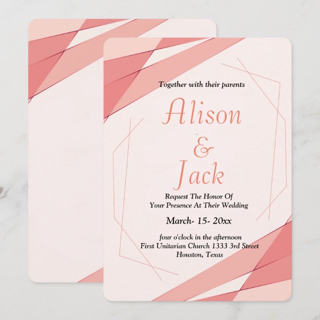 Elegant blush pink geometric frame wedding invitation (Front/Back)