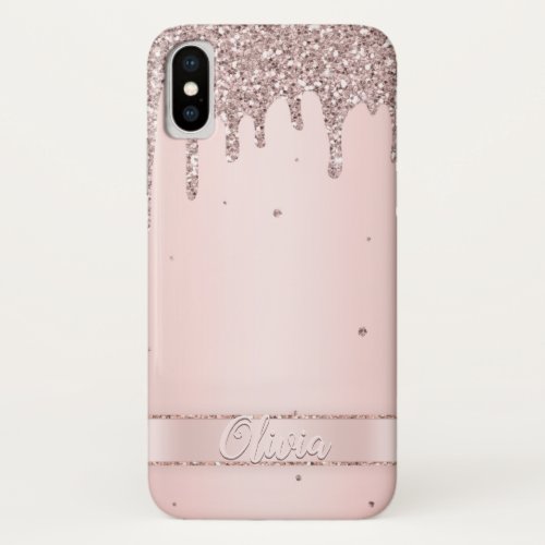 Elegant blush pink gilry glitter liquid iPhone x case