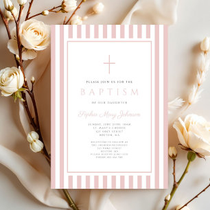 Elegant Blush Pink Girl Baptism Invitation