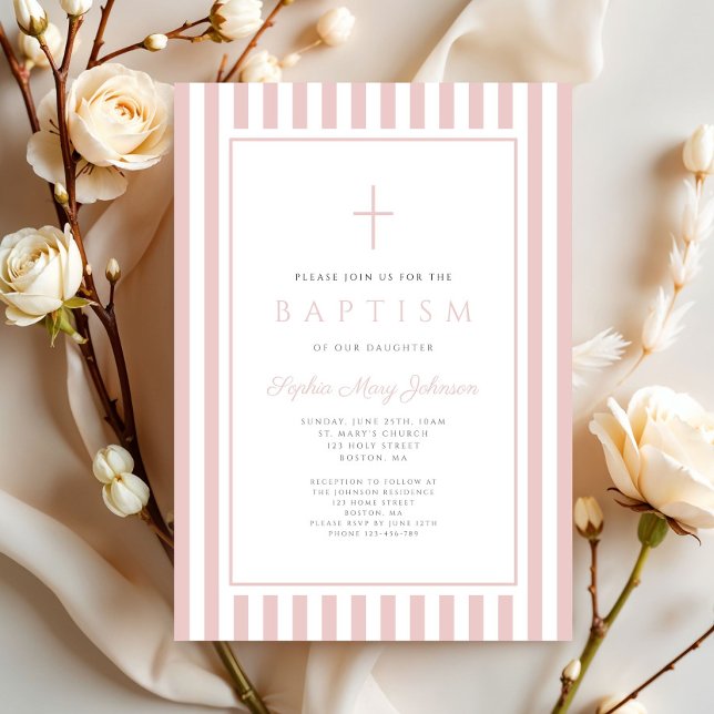 Elegant Blush Pink Girl Baptism Invitation (Elegant Blush Pink Girl Baptism Invitation)