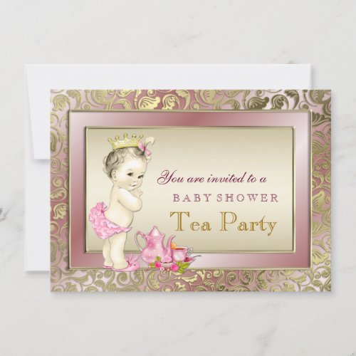 Elegant Blush Pink Girls Tea Party Baby Shower Invitations