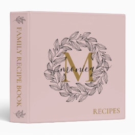 Elegant Blush Pink Girly Floral Gold Monogram Name 3 Ring Binder