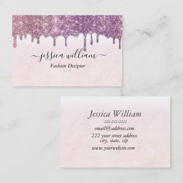 Elegant  Blush Pink Glitter Agate Modern Chic Business Card (Front/Back)