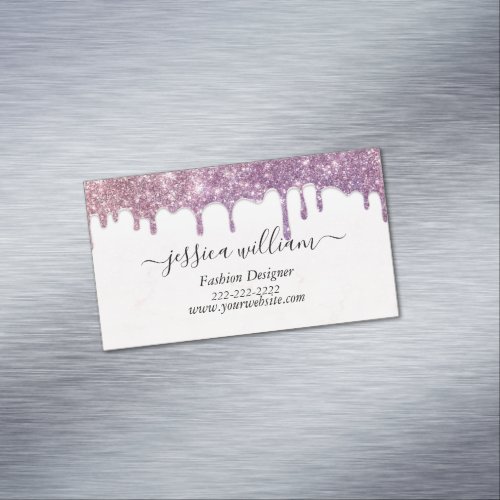 Elegant  Blush Pink Glitter Agate Modern Chic  Business Card Magnet