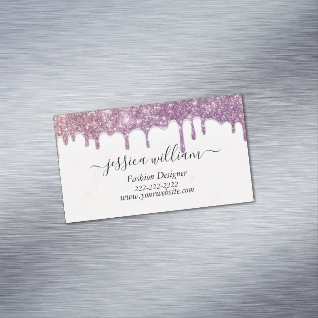 Elegant  Blush Pink Glitter Agate Modern Chic  Business Card Magnet (In Situ)
