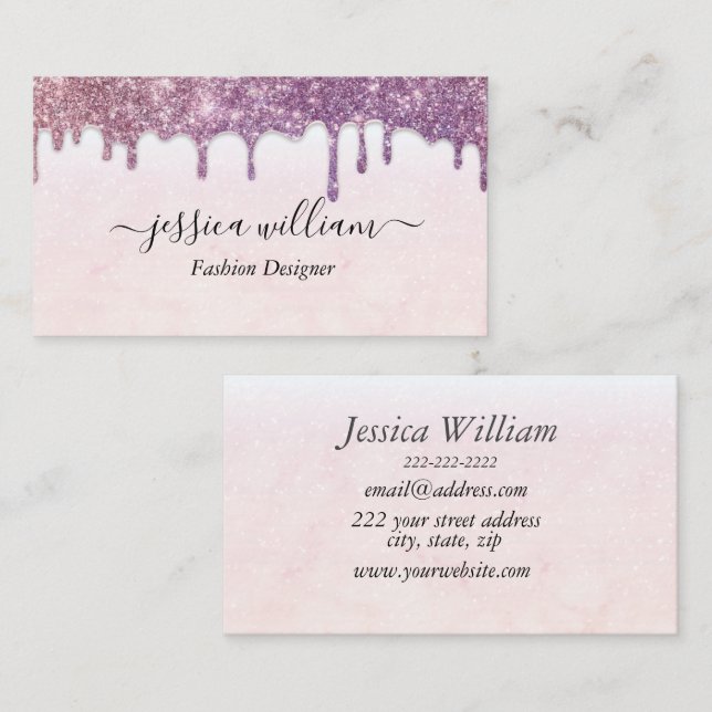 Elegant  Blush Pink Glitter Agate Modern Chic  Calling Card (Front/Back)